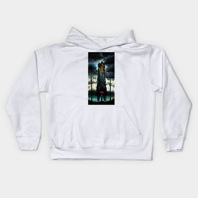 Mystical Tower Inspired by Piet Mondrian Art Kids Hoodie by ZUCCACIYECIBO